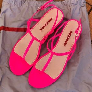 Like new Prada Neon Fluo Pink t-strap sandals